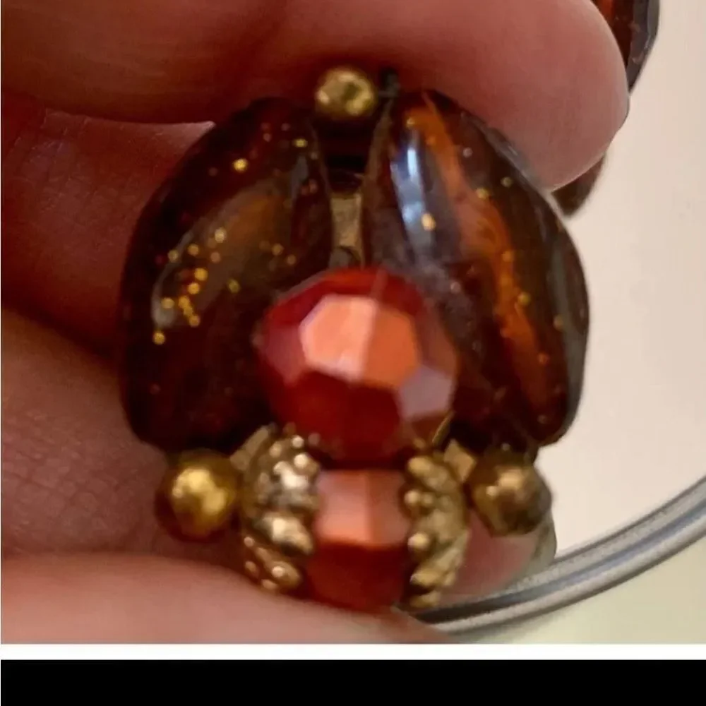 Vintage amber/orange/gold beaded clip on earrings‎
